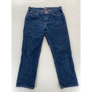 Cabela's Jeans Women's 12 Short Flannel Lined Straight Leg Jeans Dark Blue Denim